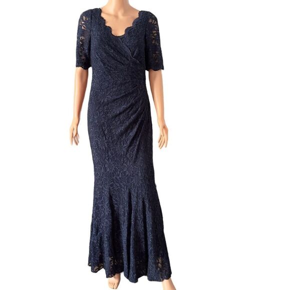 DECODE 1.8 Navy Lace Glitter Gown Size 8 - Picture 2 of 15